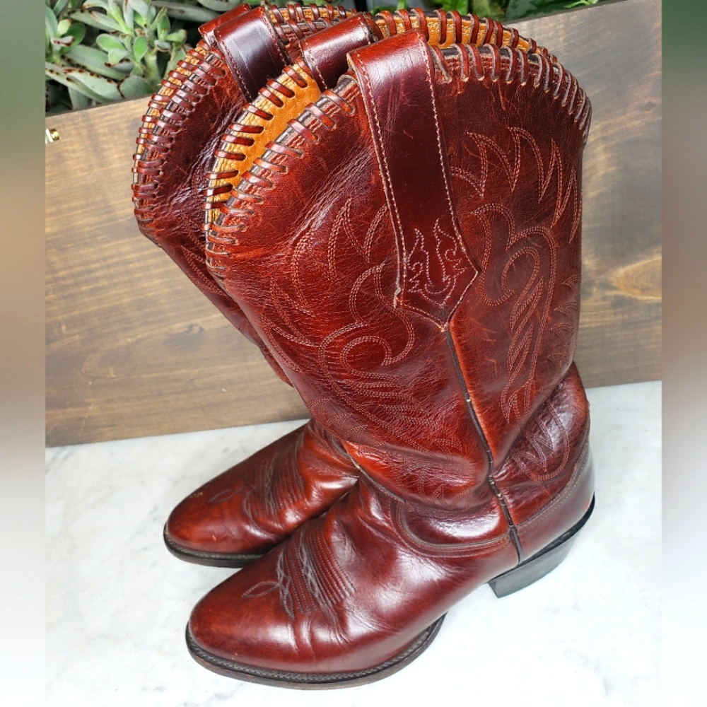 Vintage 90s Tony lama made in mexico cowboy boots size 8.5 D beautiful brown